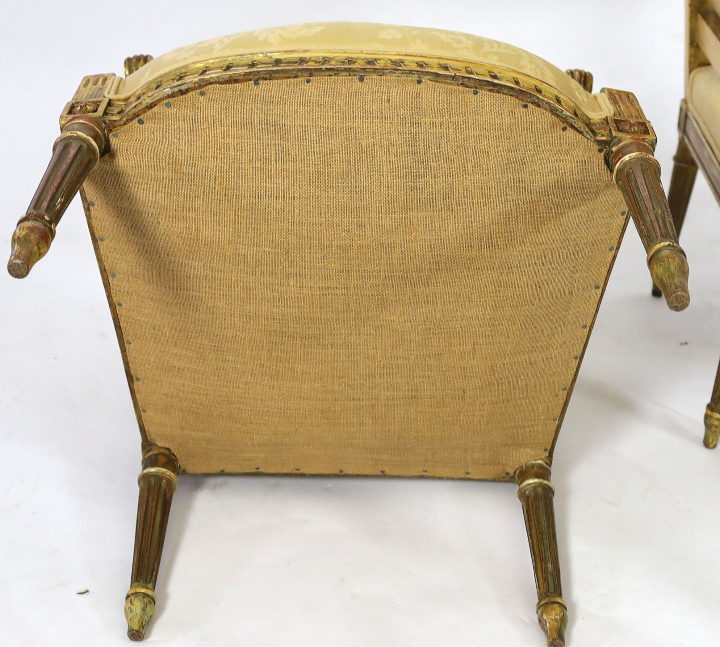 A good pair of 19th century French gilt wood elbow chairs 101 cm high, 62cm wide.